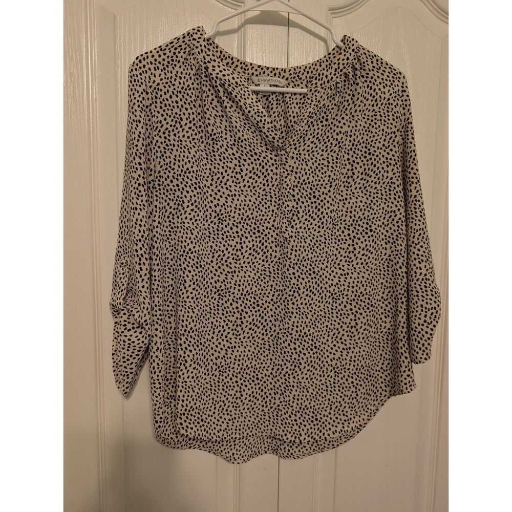 41 Hawthorn Womens Small Black White Animal Priny V-Neck Blouse Top